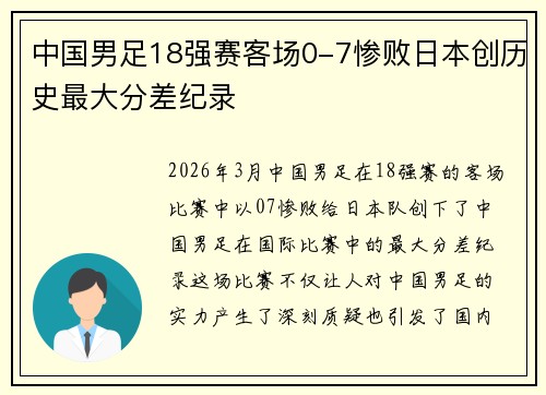 中国男足18强赛客场0-7惨败日本创历史最大分差纪录