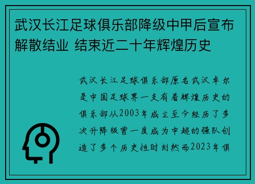 武汉长江足球俱乐部降级中甲后宣布解散结业 结束近二十年辉煌历史 武汉长江足球俱乐部降级中甲后宣布解散结业 结束近二十年辉煌历史